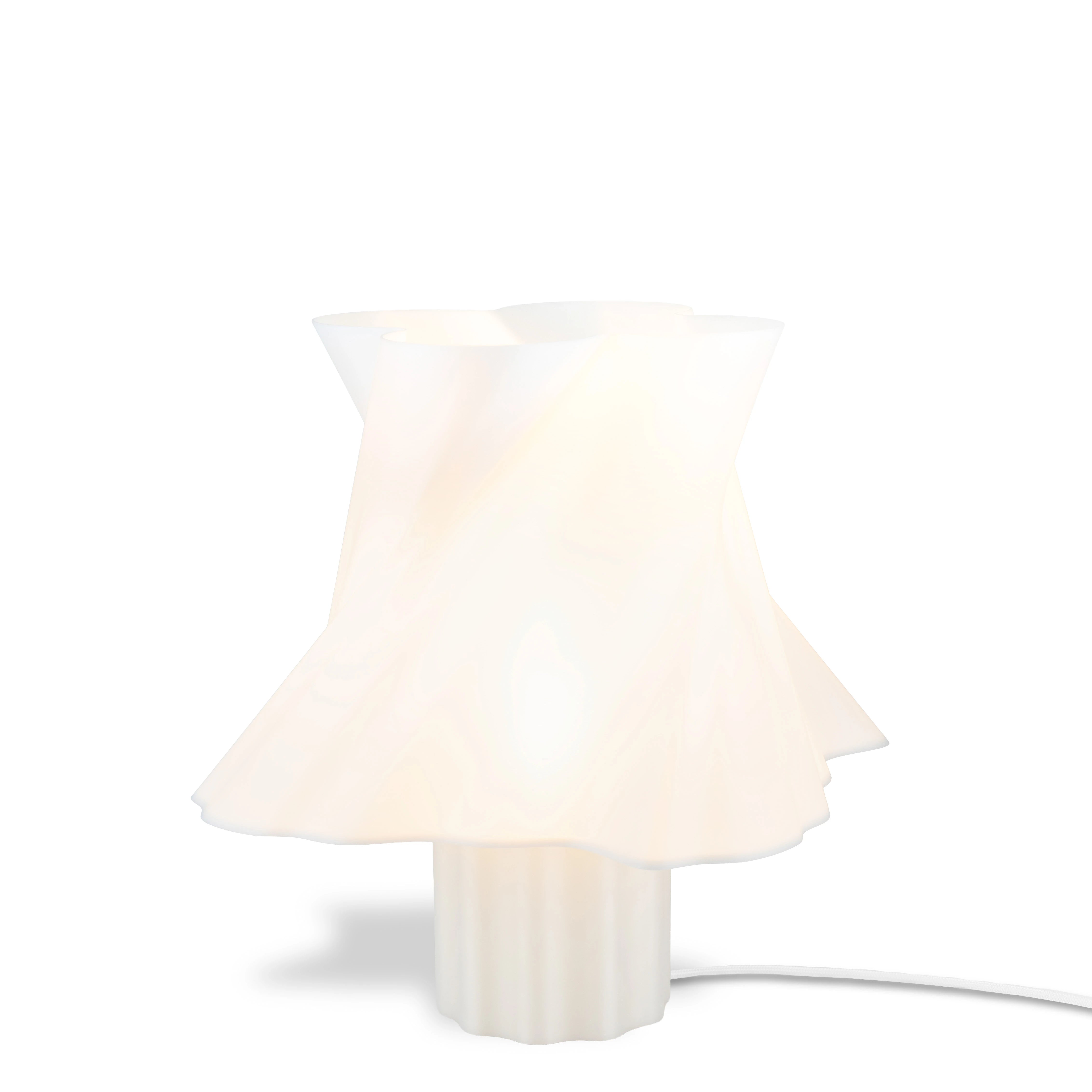 Lampe de table blanche design vue de côté — diffuseur torsadé made in France — LUMY PARIS