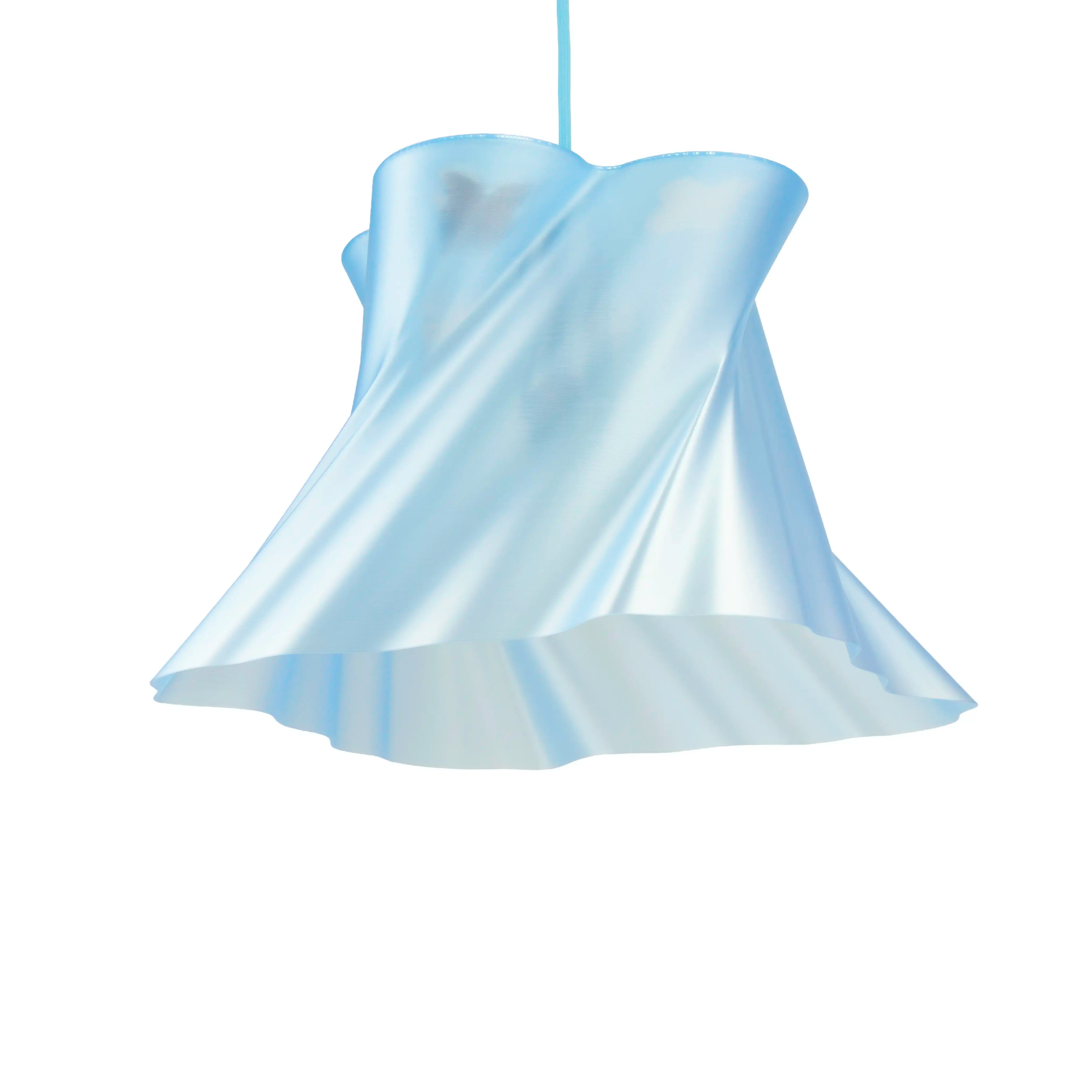 Suspension bleue design allumée, rendu lumineux — lustre made in France — LUMY PARIS