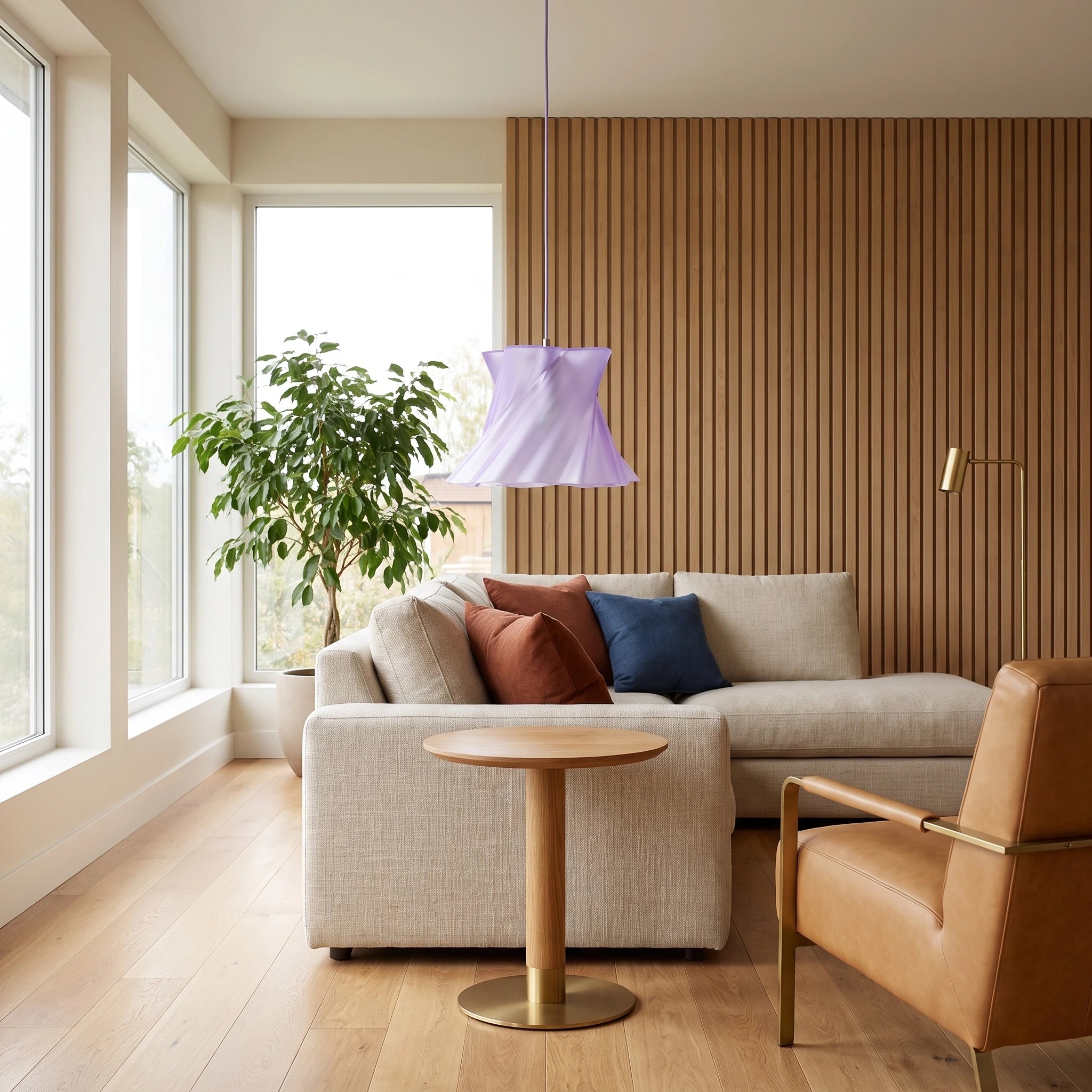 Suspension violette mauve design éteinte — lustre contemporain made in France — LUMY PARIS