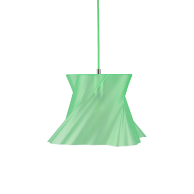 Suspension LUMY PARIS en tissu drapé vert sauge avec câble assorti