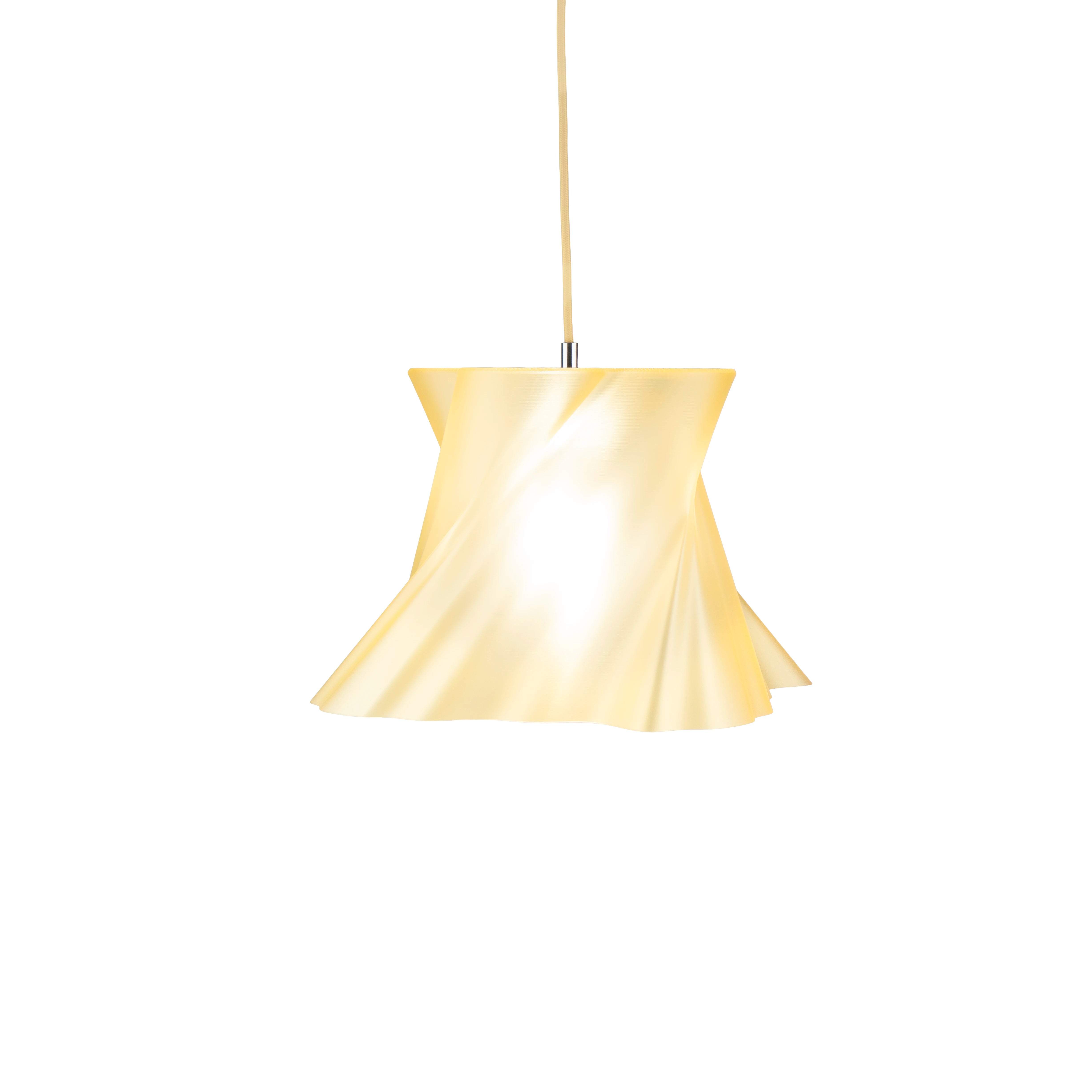 Petite suspension dorée design allumée — lustre contemporain made in France — LUMY PARIS
