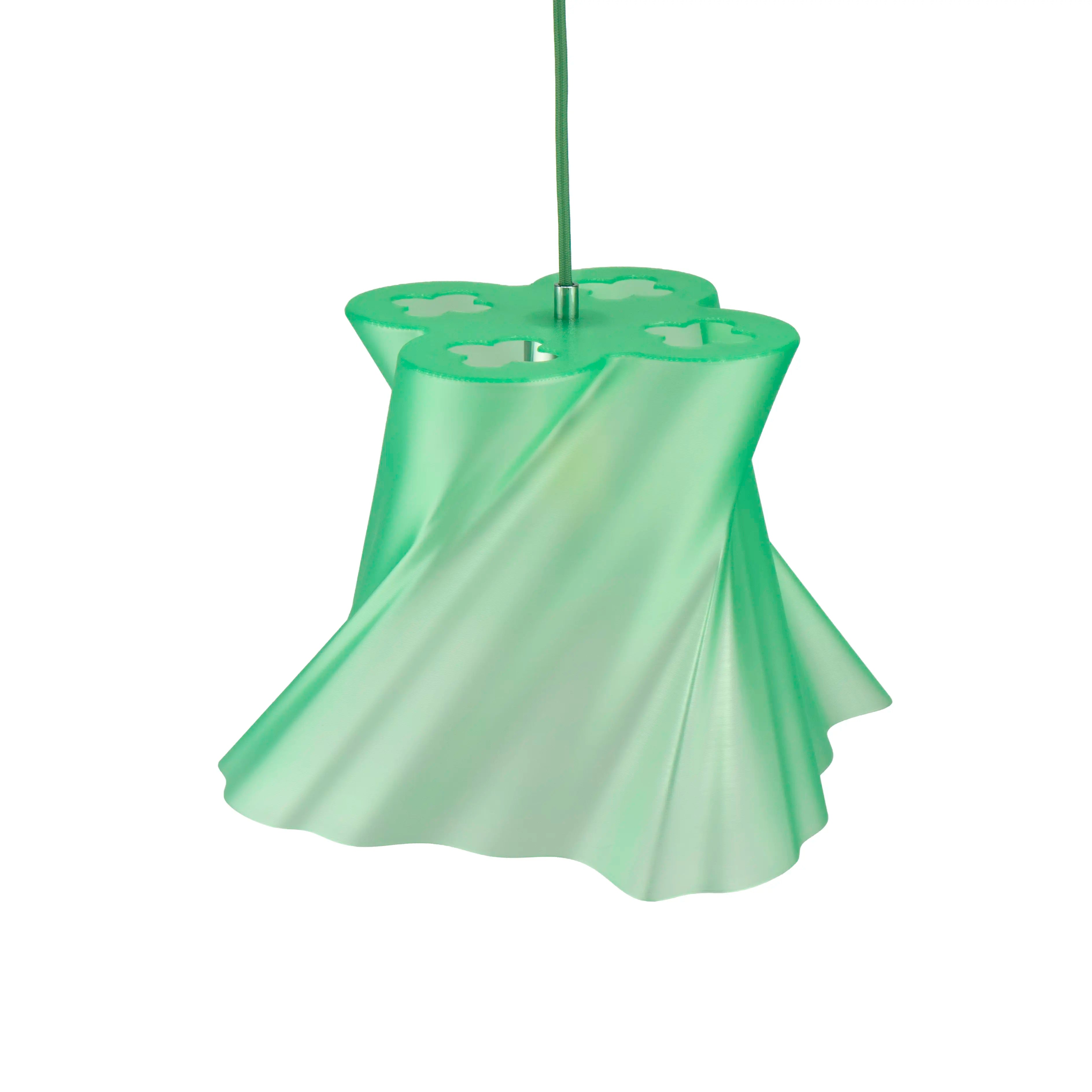 Suspension verte design allumée, rendu lumineux — lustre made in France — LUMY PARIS