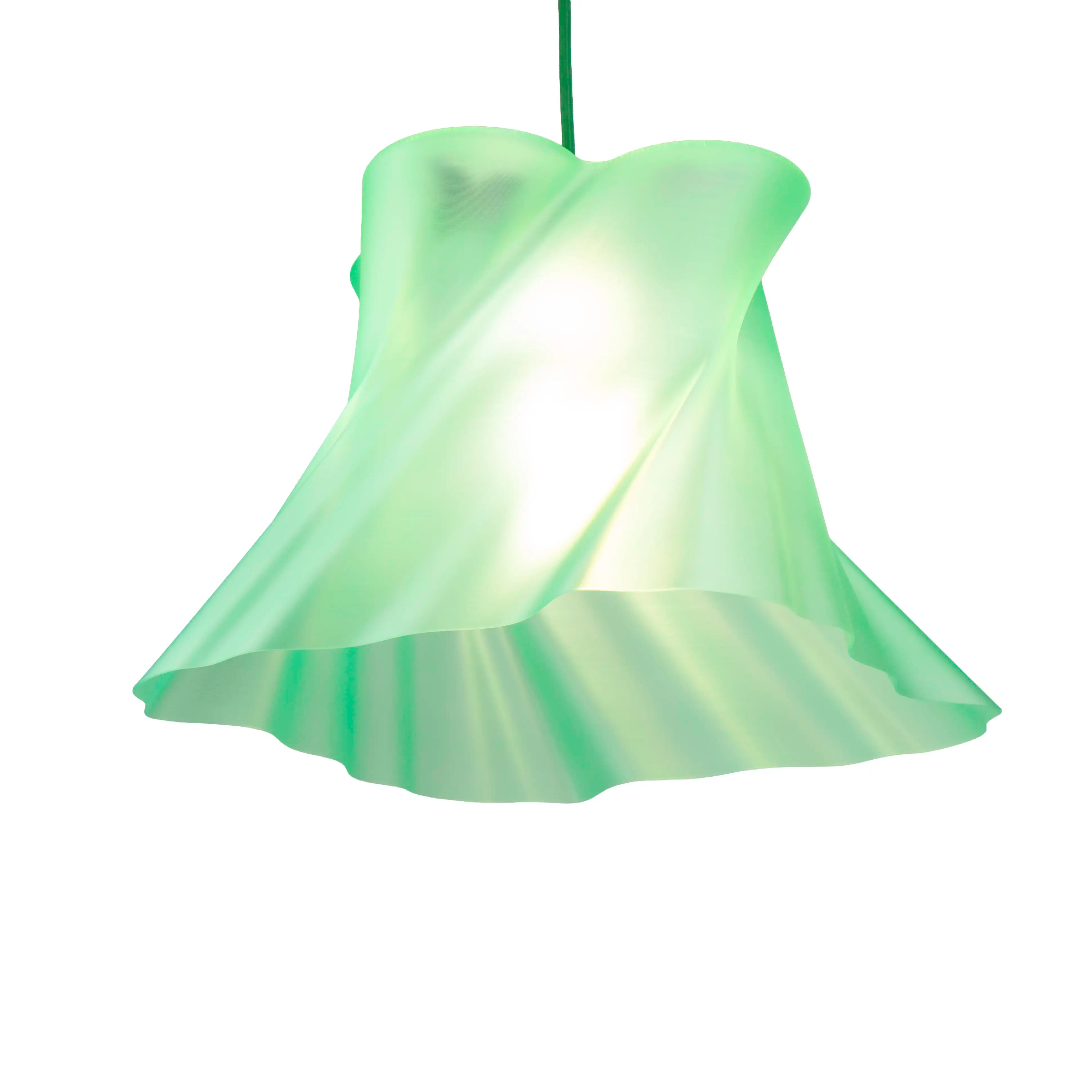 Suspension verte design vue de côté sur fond blanc — lustre contemporain made in France — LUMY PARIS