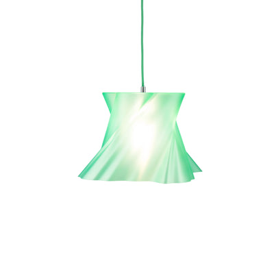 Petite suspension verte design allumée — lustre contemporain made in France — LUMY PARIS
