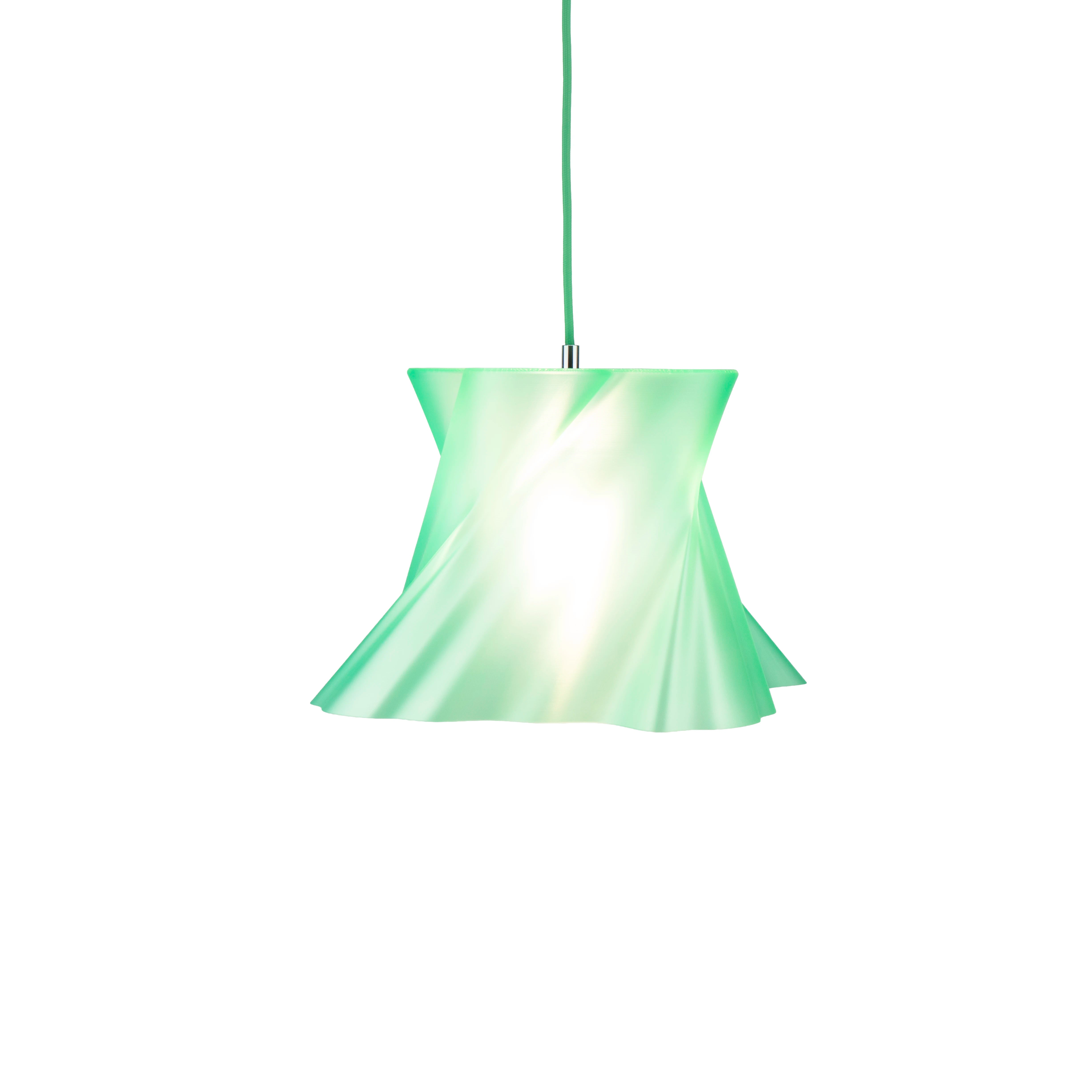 Petite suspension verte design allumée — lustre contemporain made in France — LUMY PARIS