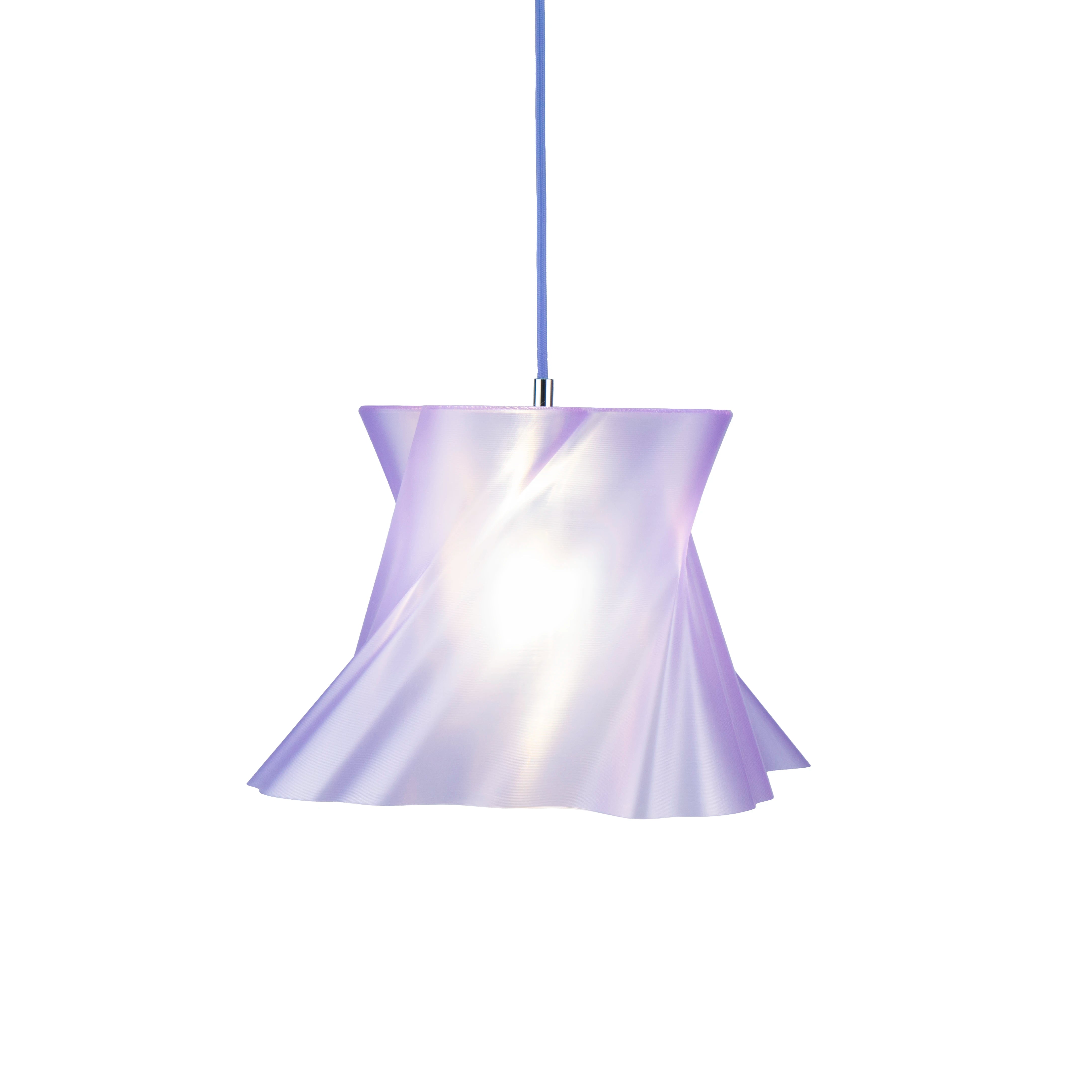 Suspension violette moyenne taille allumée, rendu lumineux — lustre made in France — LUMY PARIS