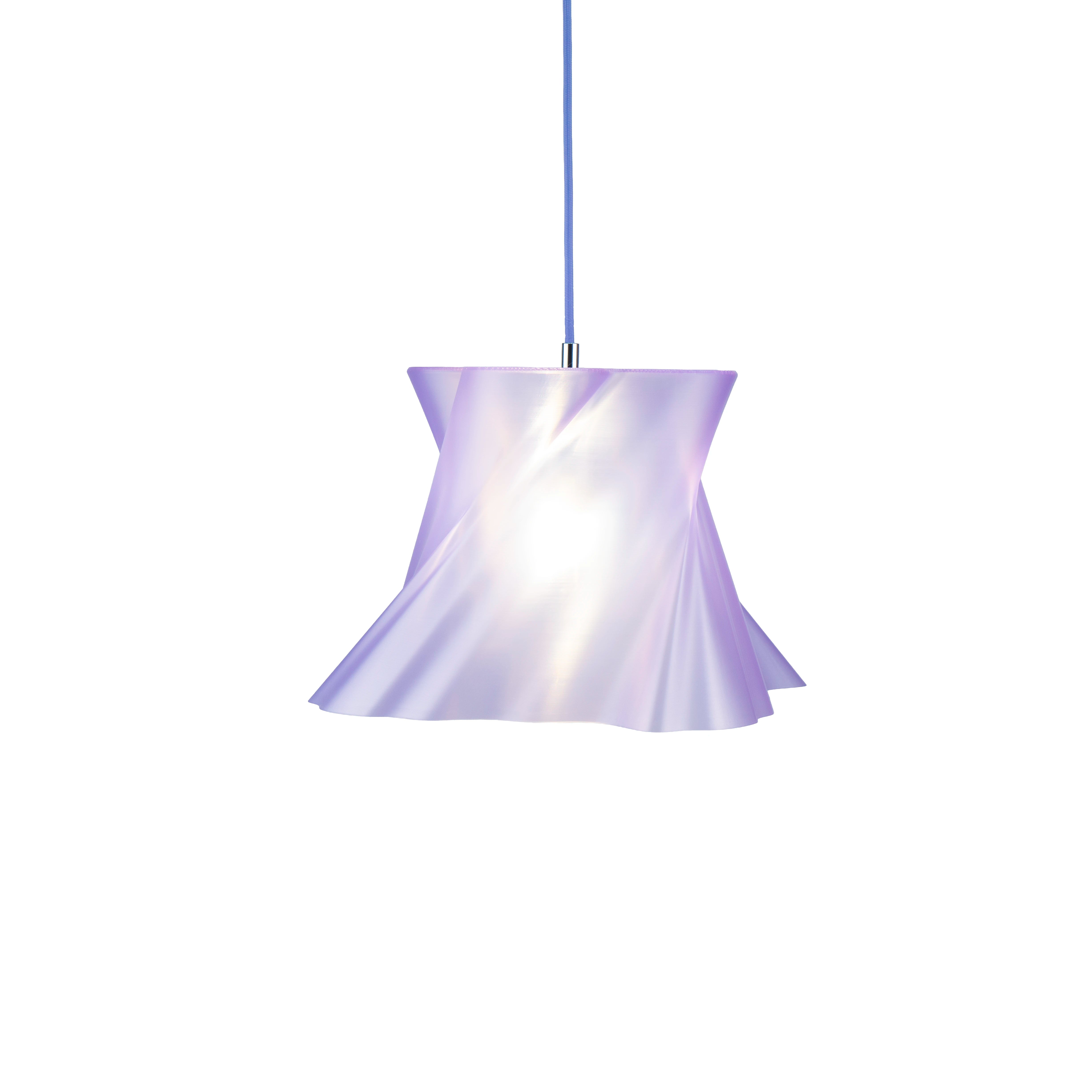 Petite suspension violette allumée, ambiance douce — lustre design made in France — LUMY PARIS